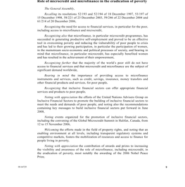 Draft Resolution I Role of Microcredit and Microfinance in the Eradication of Poverty