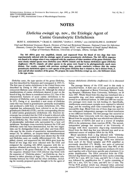 Ehrlichia Ewingii Sp. Nov., the Etiologic Agent of Canine Granulocytic Ehrlichiosis