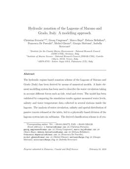 Hydraulic Zonation of the Lagoons of Marano and Grado, Italy. a Modelling Approach