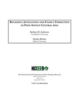 Religious Affiliation and Famly Formation in Post-Soviet Central Asia