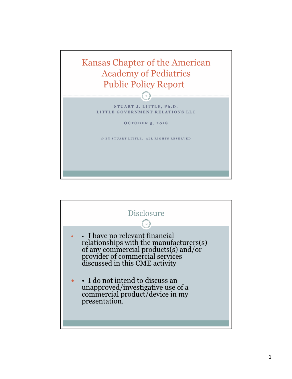 Kansas Chapter of the American Academy of Pediatrics Public Policy Report