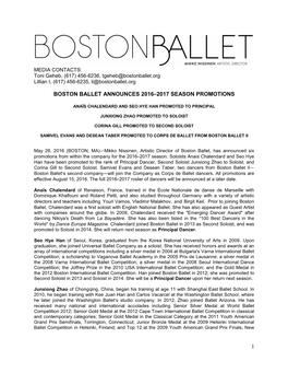 1 Boston Ballet Announces 2016–2017 Season Promotions