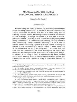 Marriage and the Family in Economic Theory and Policy