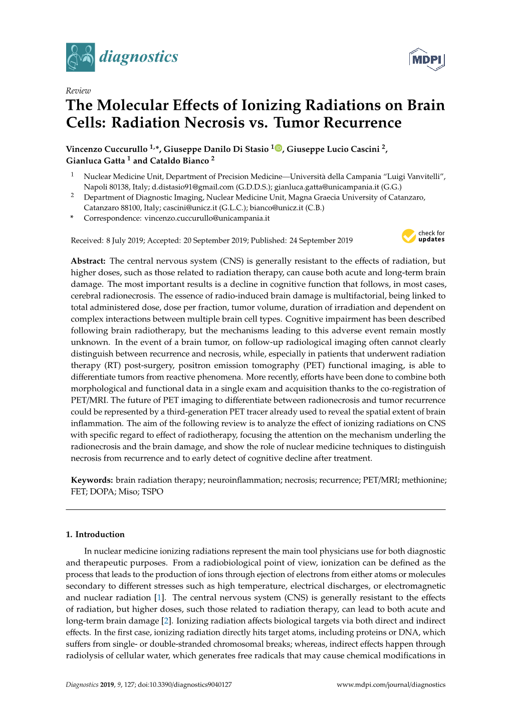 The Molecular Effects of Ionizing Radiations on Brain Cells