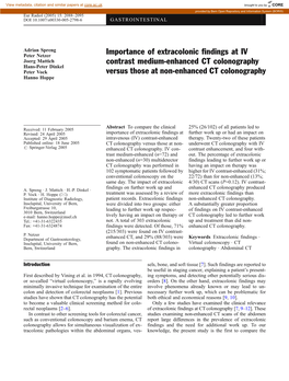 Importance of Extracolonic Findings at IV Contrast Medium-Enhanced CT