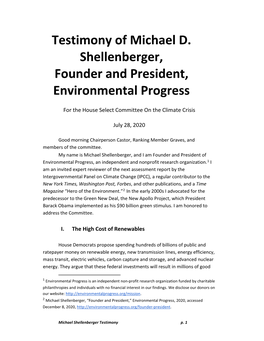 Testimony of Michael D. Shellenberger, Founder and President, Environmental Progress