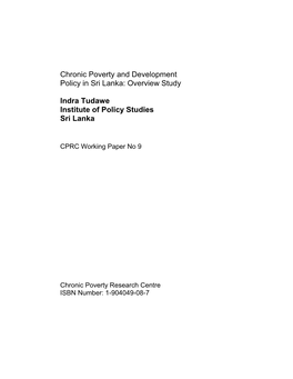 Chronic Poverty and Development Policy in Sri Lanka: Overview Study