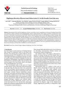 Haplotype Diversity of Brown Trout Salmo Trutta (L.) in the Broader Iron Gate Area