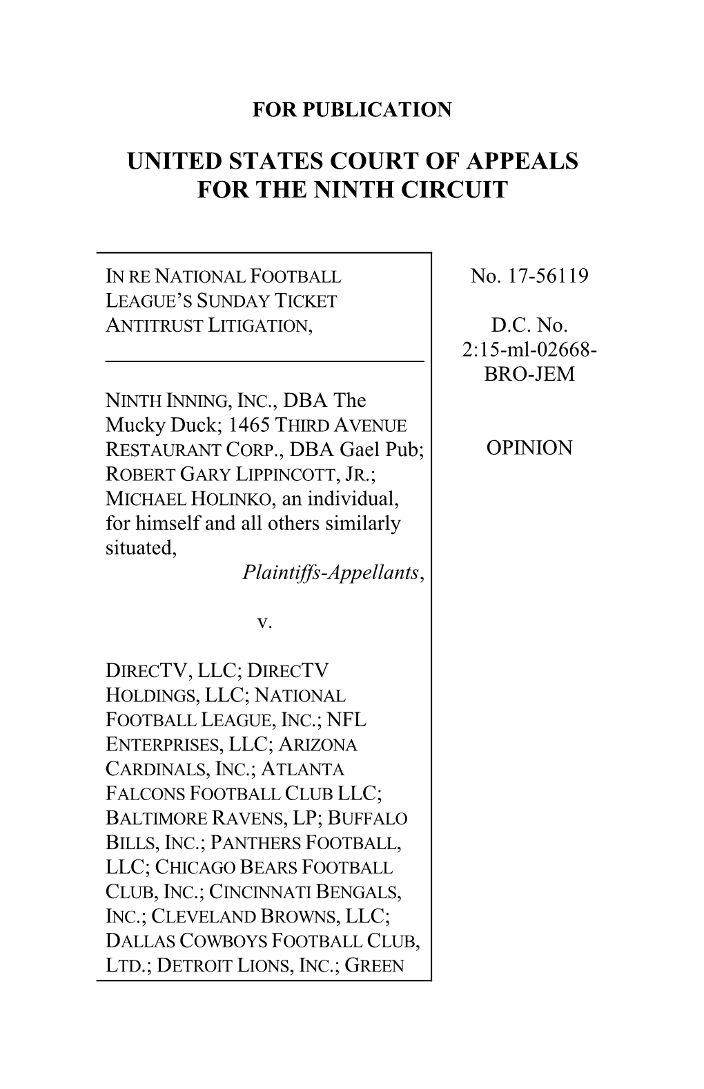 In Re NFL Sunday Ticket Antitrust Litigation