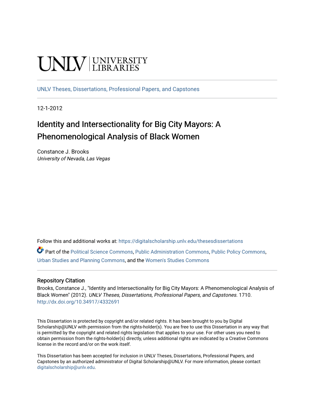 Identity and Intersectionality for Big City Mayors: a Phenomenological Analysis of Black Women