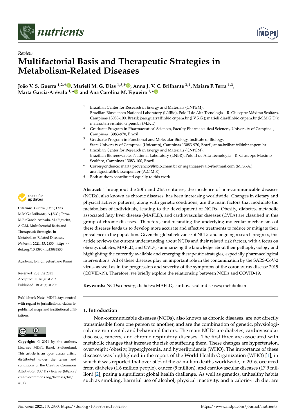 Multifactorial Basis and Therapeutic Strategies in Metabolism-Related Diseases