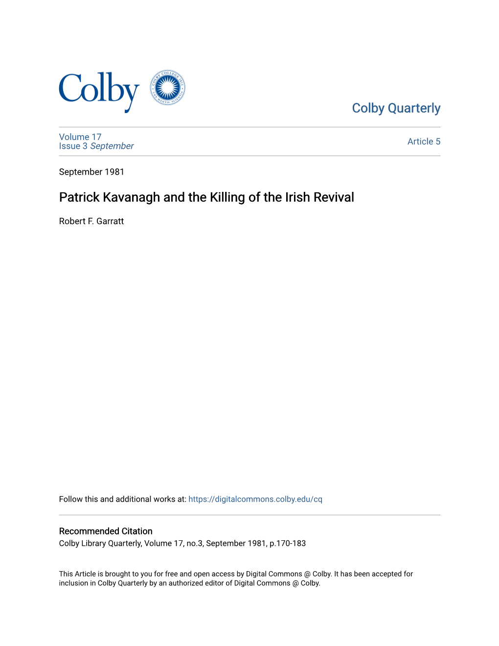 Patrick Kavanagh and the Killing of the Irish Revival