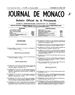 JOURNAL DE MONACO /4-- Bulletin Officiel De La Principauté