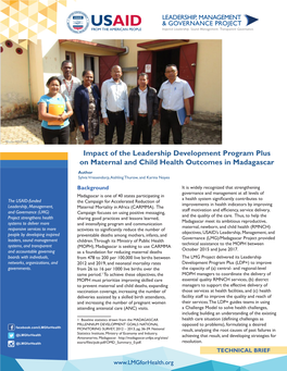 Impact of the Leadership Development Program Plus on Maternal and Child Health Outcomes in Madagascar Author Sylvia Vriesendorp, Aishling Thurow, and Karina Noyes