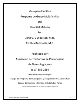 Guía Para Familias Programa De Grupo Multifamiliar Del Hospital Mclean Por: John G