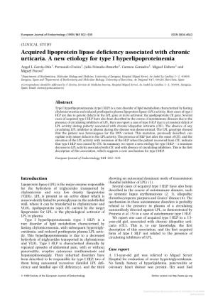 Acquired Lipoprotein Lipase Deficiency Associated with Chronic Urticaria. A