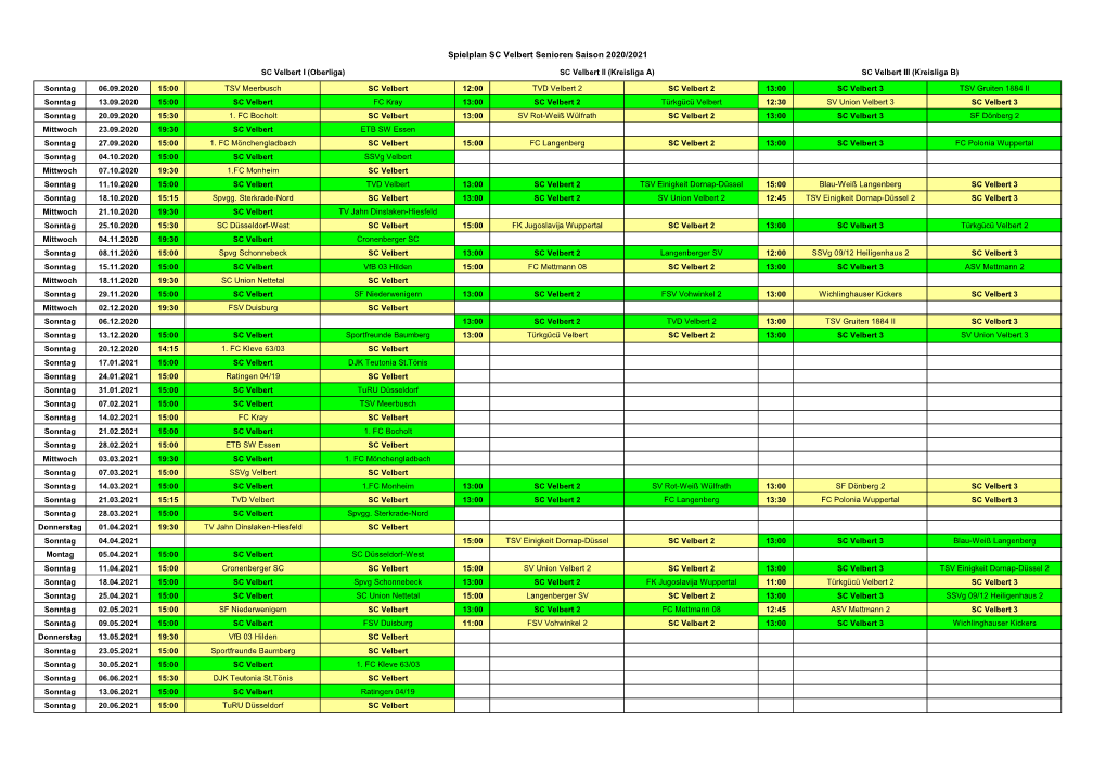 Spielplan Senioren 2020-2021