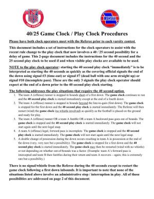40/25 Game Clock / Play Clock Procedures
