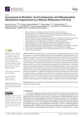 Assessment of Betulinic Acid Cytotoxicity and Mitochondrial Metabolism Impairment in a Human Melanoma Cell Line