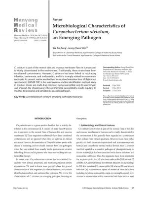 Microbiological Characteristics of Corynebacterium Striatum, an Emerging Pathogen