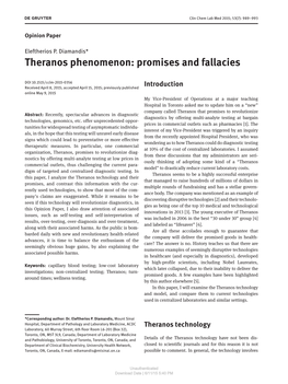 Theranos Phenomenon: Promises and Fallacies