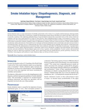 Smoke Inhalation Injury: Etiopathogenesis, Diagnosis, and Management