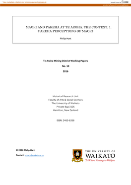 Maori and Pakeha at Te Aroha: the Context: 1: Pakeha Perceptions of Maori