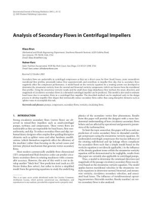 Analysis of Secondary Flows in Centrifugal Impellers