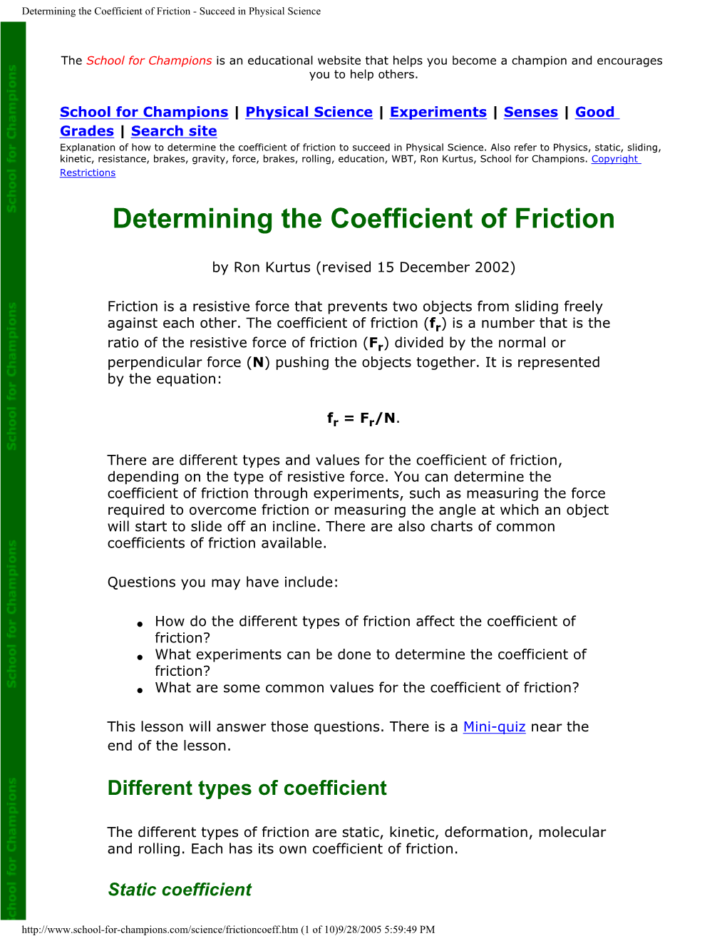 Determining the Coefficient of Friction - Succeed in Physical Science