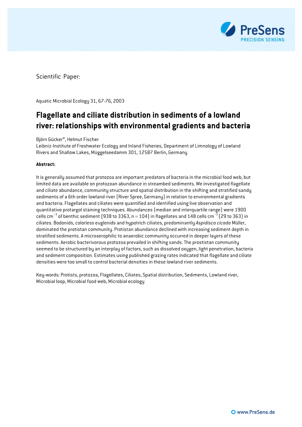 Flagellate and Ciliate Distribution in Sediments of a Lowland River: Relationships with Environmental Gradients and Bacteria