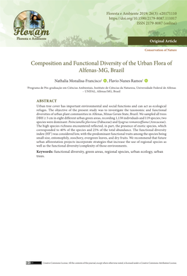 Composition and Functional Diversity of the Urban Flora of Alfenas-MG, Brazil