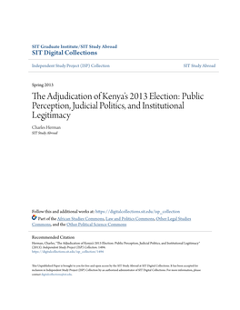 The Adjudication of Kenyaâ•Žs 2013 Election