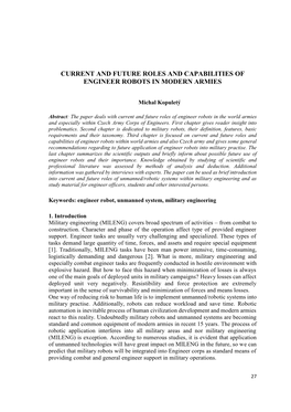 Current and Future Roles and Capabilities of Engineer Robots in Modern Armies