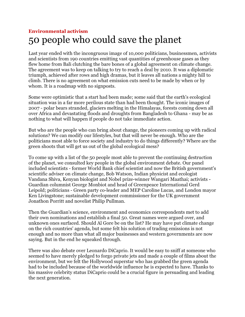 50 People Who Could Save the Planet