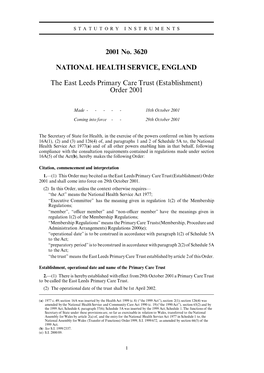 2001 No. 3620 NATIONAL HEALTH SERVICE, ENGLAND the East Leeds Primary Care Trust