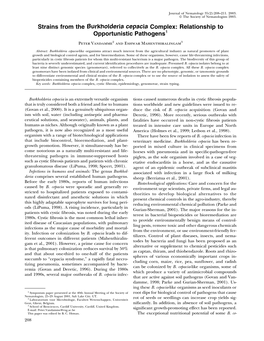 Strains from the Burkholderia Cepacia Complex: Relationship to Opportunistic Pathogens1