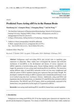 Predicted Trans-Acting Sirnas in the Human Brain