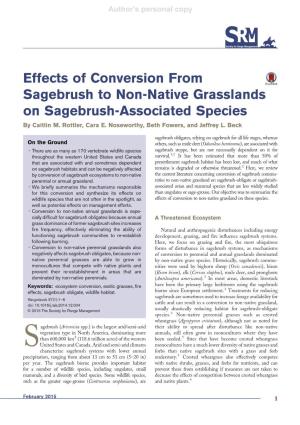 Effects of Conversion from Sagebrush to Non-Native Grasslands on Sagebrush-Associated Species by Caitlin M