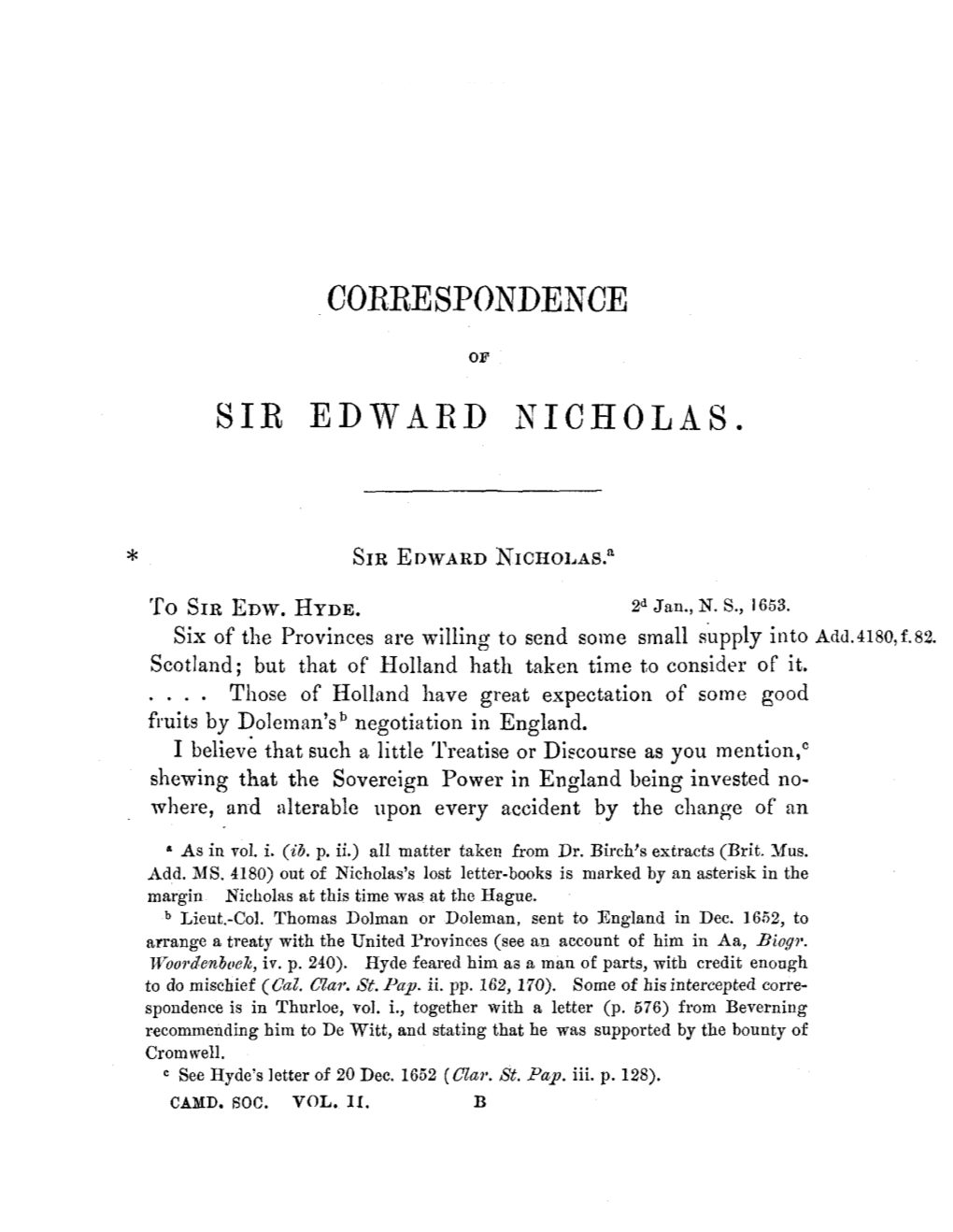 Correspondence of Sir Edward Nicholas