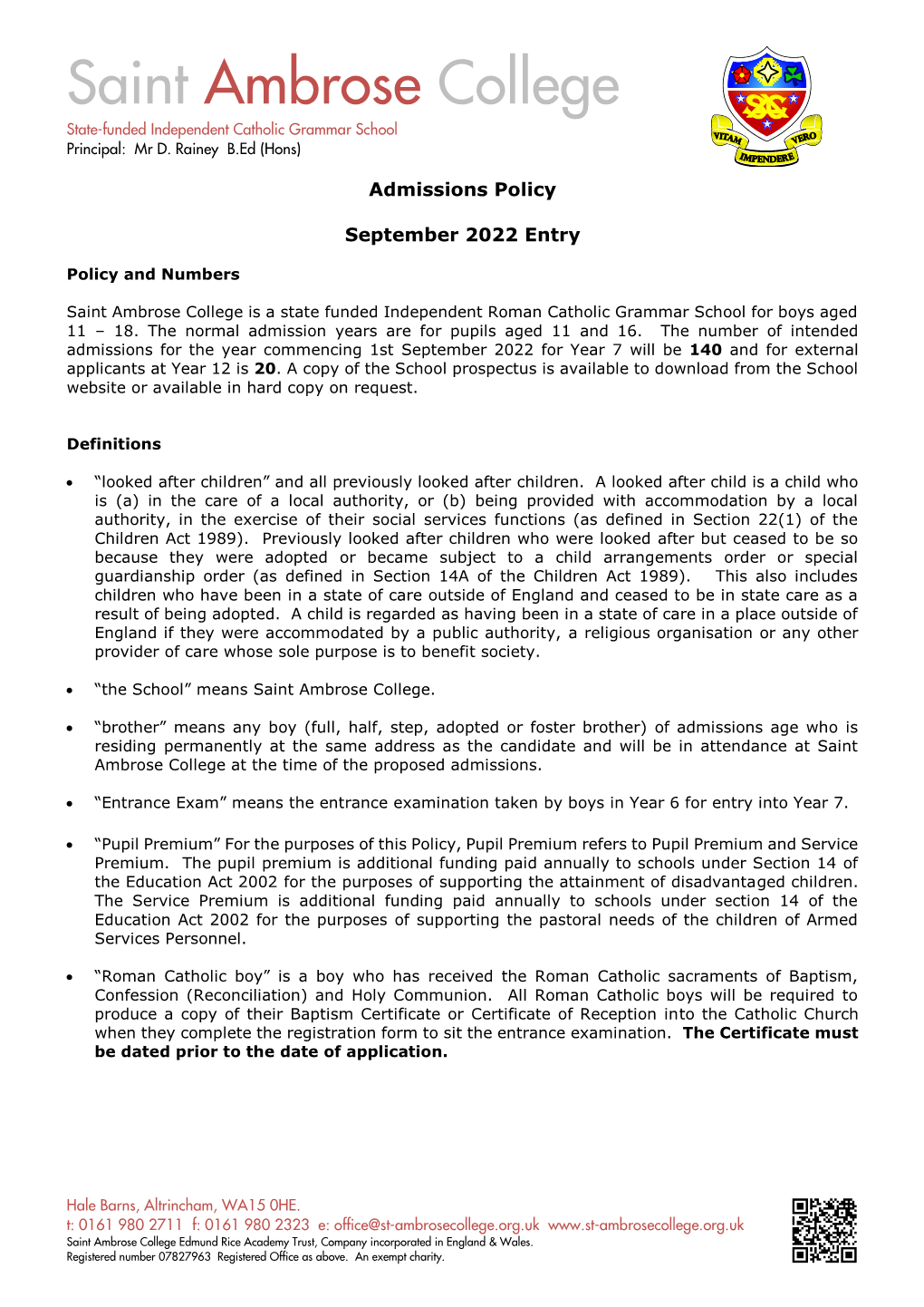 Admissions Policy 2022 DETERMINED Pdf Download