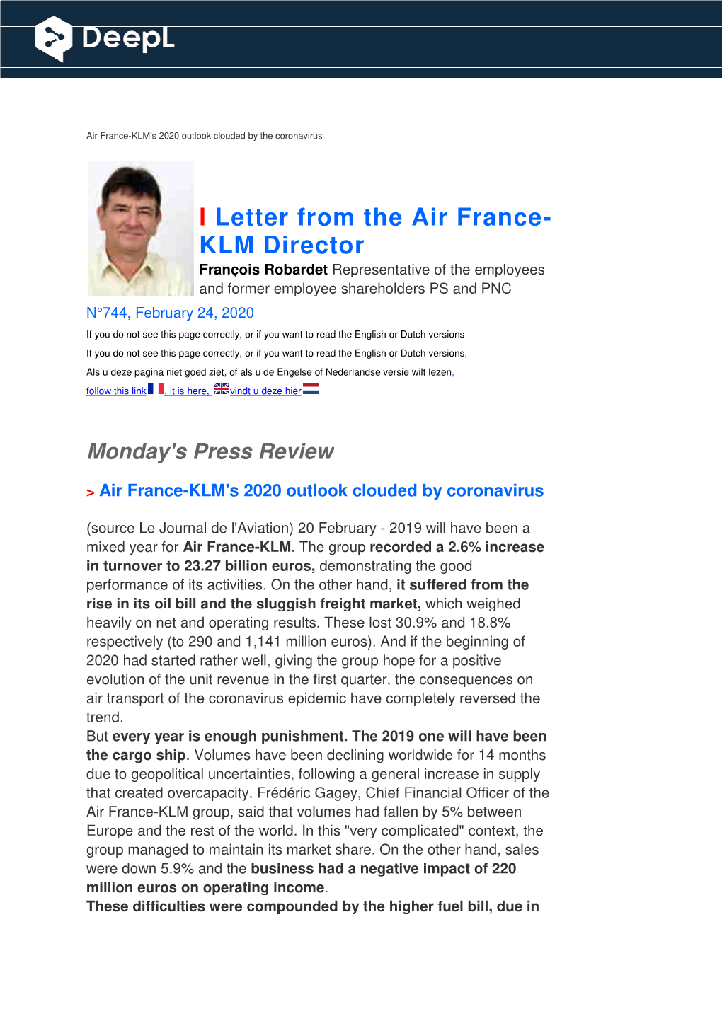 Air France-KLM's 2020 Outlook Clouded by the Coronavirus