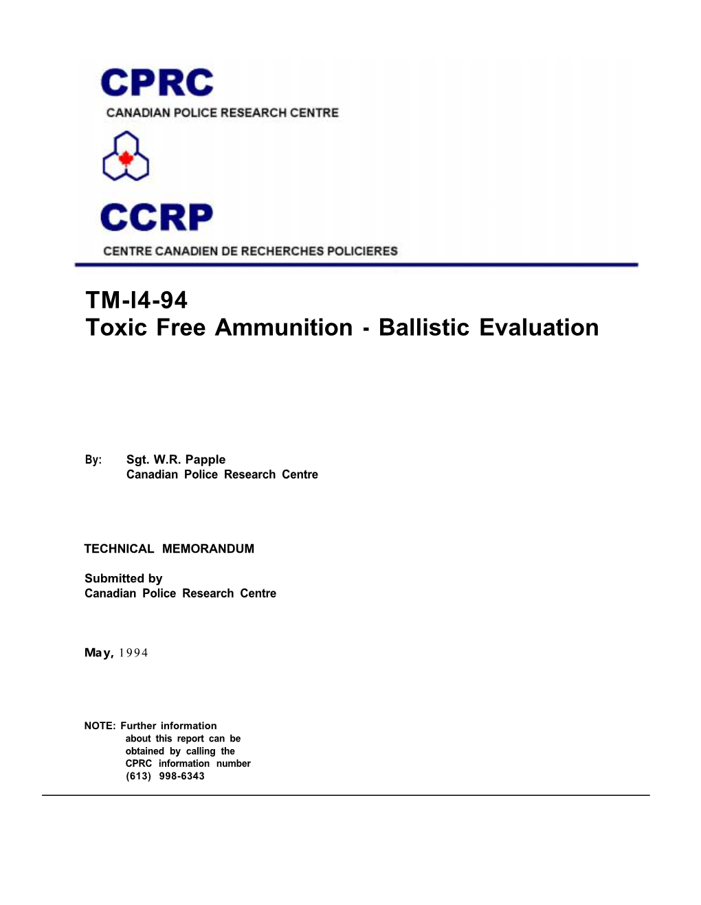 TM-L4-94 Toxic Free Ammunition - Ballistic Evaluation