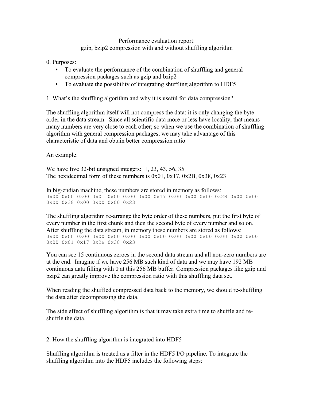 Gzip, Bzip2 Compression with and Without Shuffling Algorithm 0