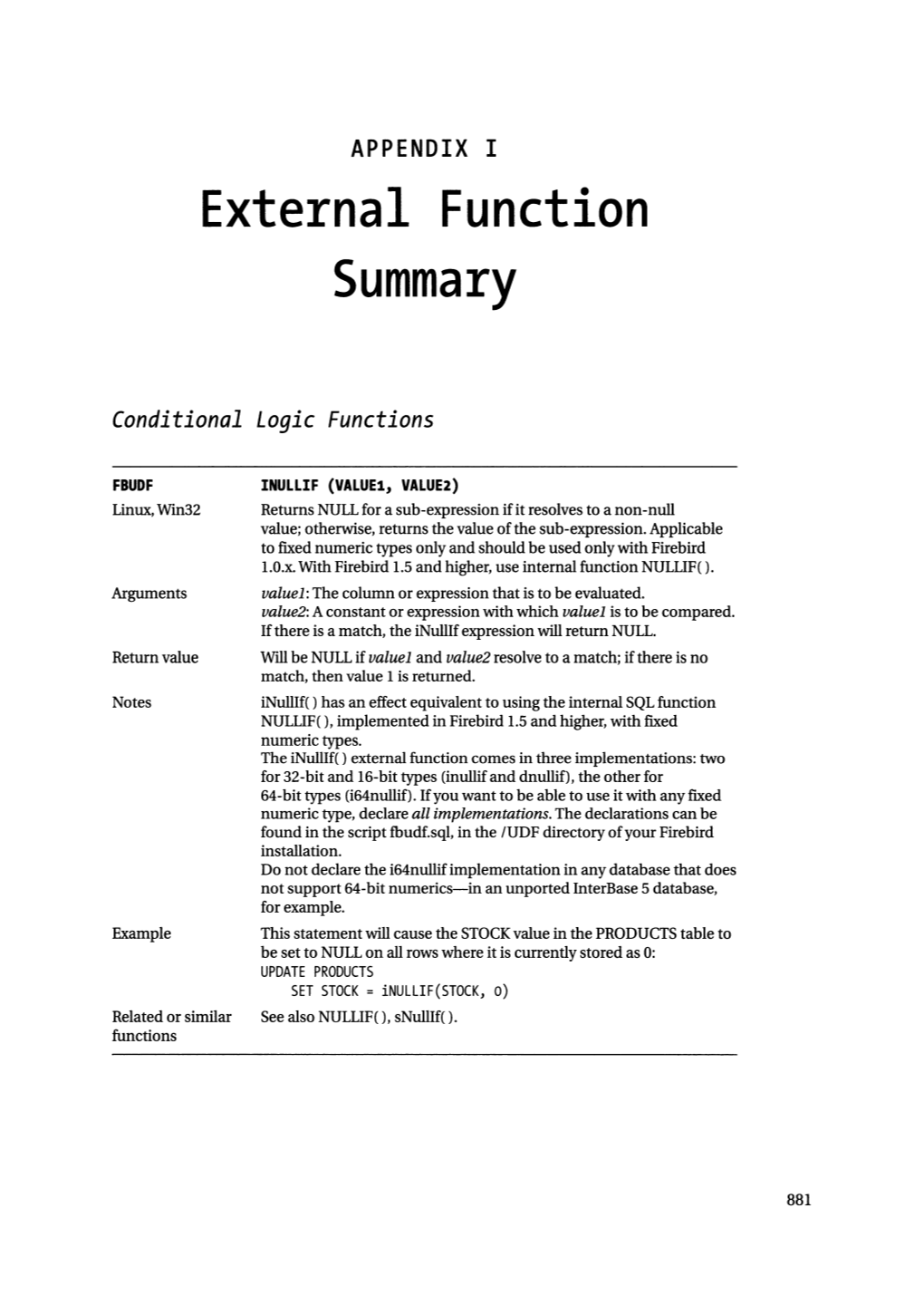 External Function Summary