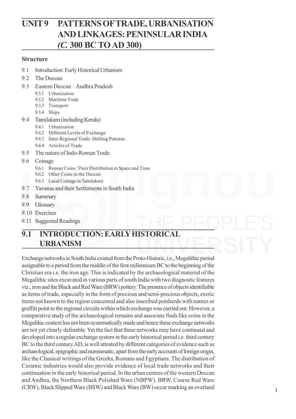 Unit 9 Patterns of Trade, Urbanisation and Linkages: Peninsular India (C