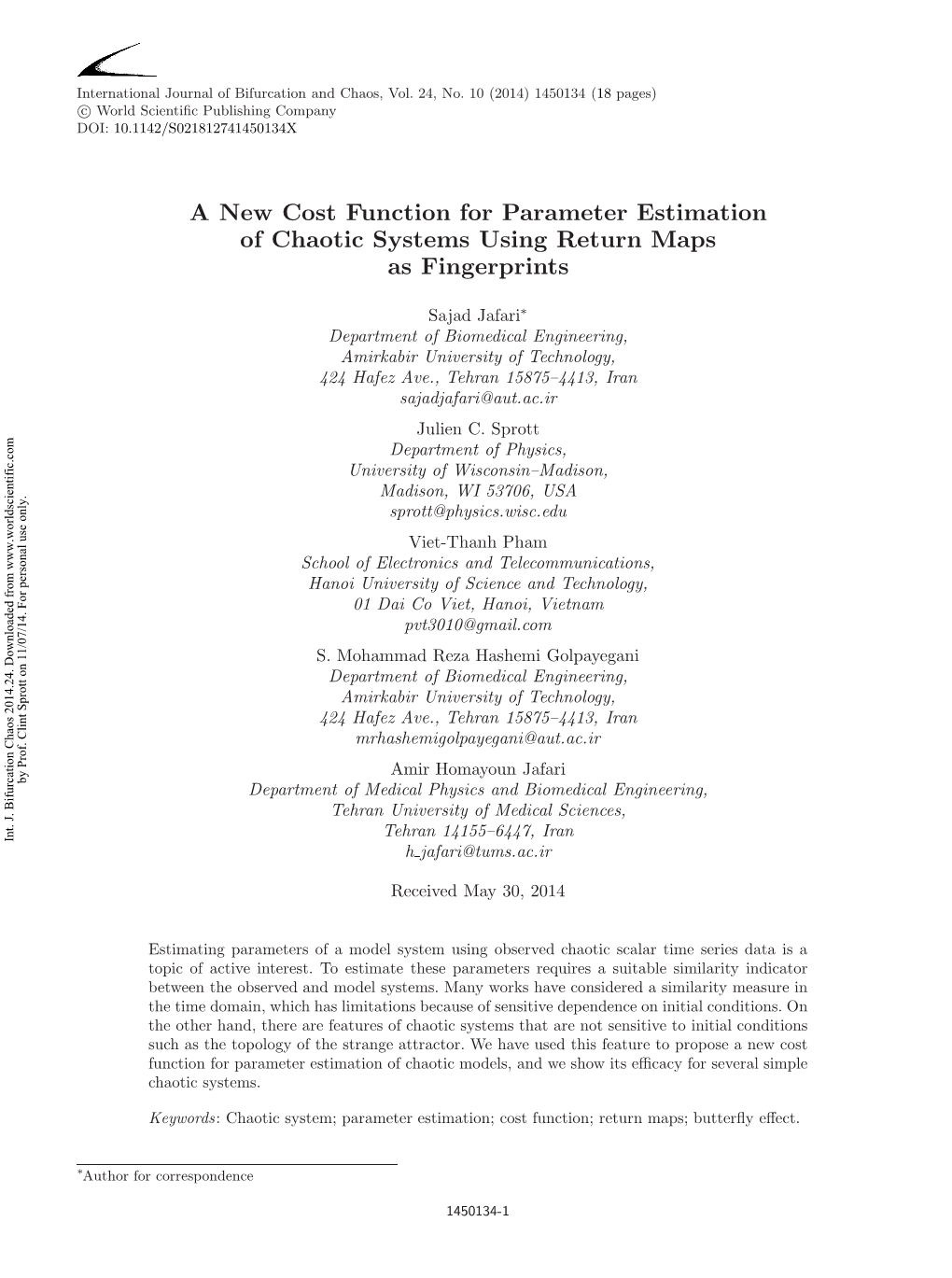 A New Cost Function for Parameter Estimation of Chaotic Systems Using Return Maps As Fingerprints