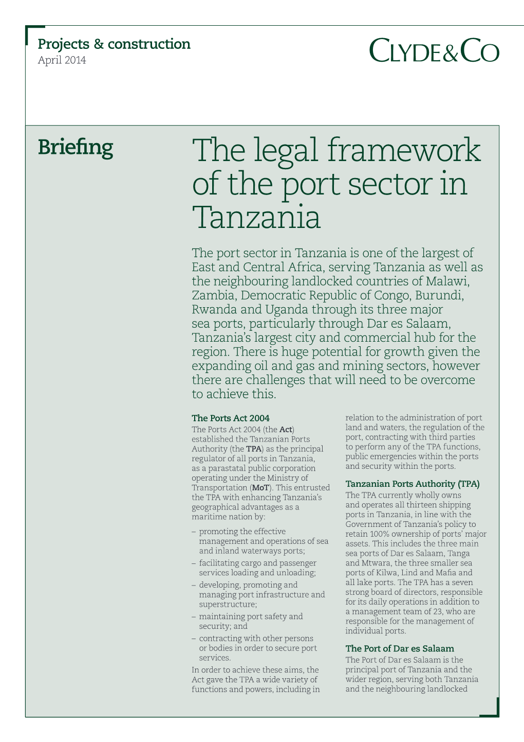 The Legal Framework of the Port Sector in Tanzania