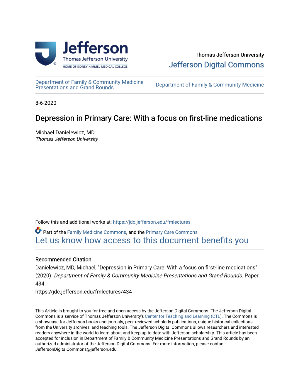 Depression in Primary Care: with a Focus on First-Line Medications