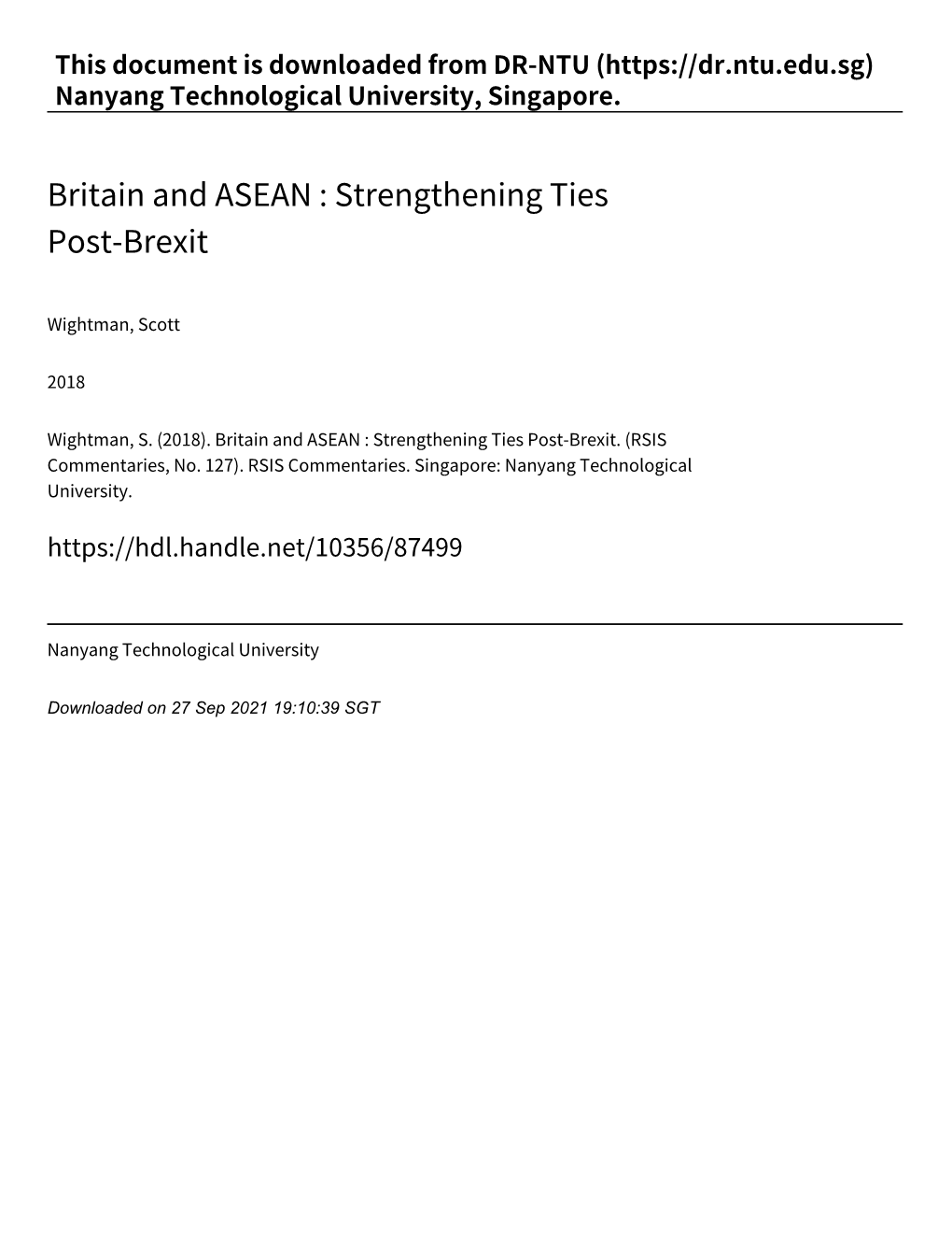 Britain and ASEAN : Strengthening Ties Post‑Brexit