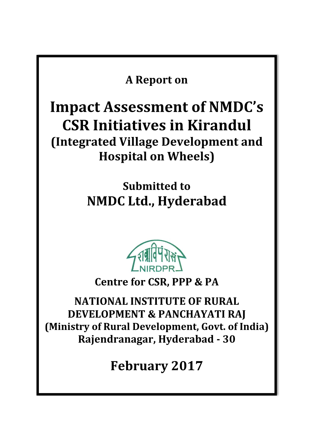 Impact Assessment of NMDC's CSR Initiatives in Kirandul
